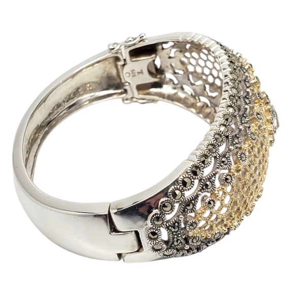 Judith Jack Sterling Silver & Gold-Tone Marcasite Bangle Bracelet #21222 - Picture 4 of 13
